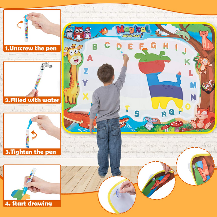 Water Doodle Mat - Kids Painting Writing Doodle Toy Mat - Color Doodle  Drawing Mat Bring Magic Pens Educational Toys For Age 2 3 4 5 6 7 Year Old