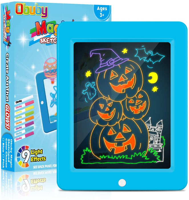 Fzm Kids Activities 3-5 Girls Boys Age 3-4 Years Pad Deluxe Light Up LED Drawing Tablet with Extras Includes Wipe Board Cloth 3D Glasses Pattem Paper LED