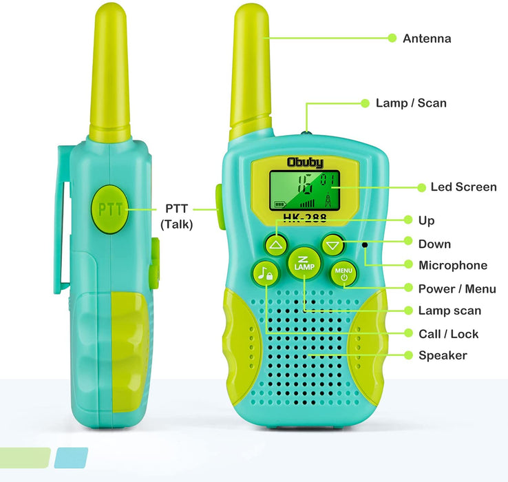 Obuby Kids Walkie Talkies 3 KMs Long Range 2 Way Radio 22 Channels for Kid Toys Gifts with Backlit LCD Flashlight Best Gift for Age 3-12 Boys and Girls for Outdoor Adventure Game
